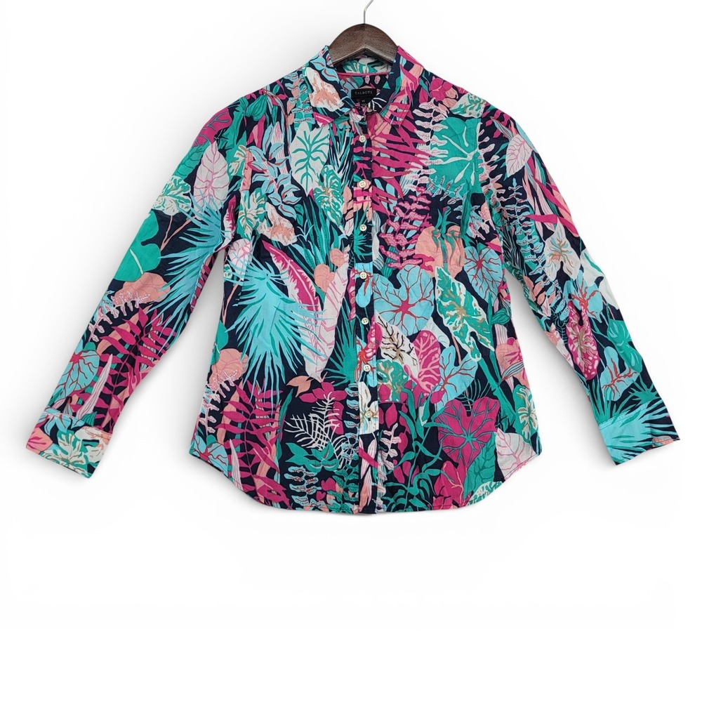 Talbots Womens XS Tropical Floral Button Down Shirt Cotton‎ Multicolor